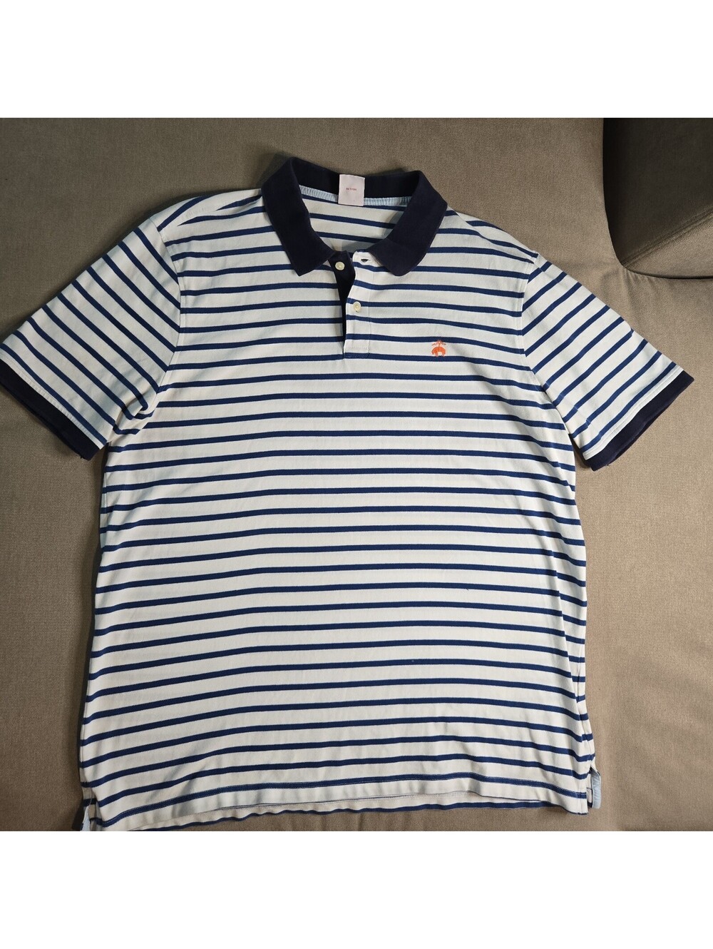 Brooks Brothers Polo Shirt Blue White Striped Short Sleeve Mens Size XL